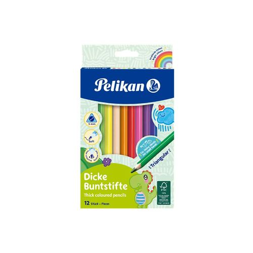 Pelikan Buntstifte dreieckige dicke Holzstifte Packung mit 12 Farben