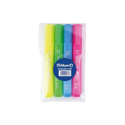 Pelikan Textmarker Neon-Textmarker 438, gelb, grün, blau, pink, Etui mit 4 Stück