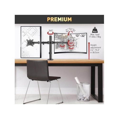 Barkan Monitor Arm - 2 Monitors 13'- 32' - Black