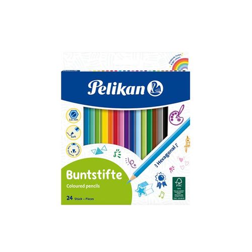 Pelikan Buntstifte sechseckige Holzstifte Packung mit 24 Farben