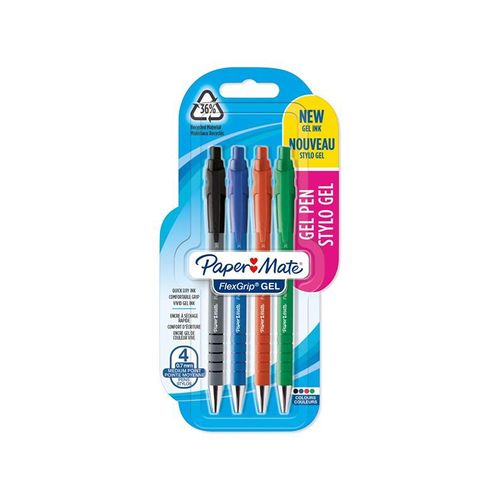Paper Mate FlexGrip Gelstifte | 0,7 mm | schwarze | blaue | rote & grüne Tinte | 4 Stück