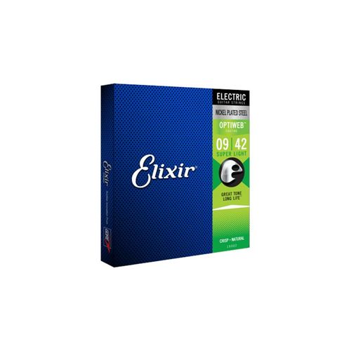 Elixir Strings 19002 - Vernickelter Stahl - E-Gitarrensaiten - Optiweb - Super Light (09-42)