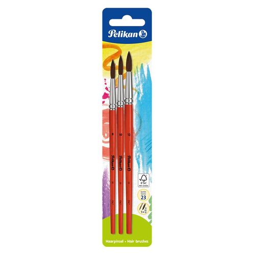 Pelikan Schulmalpinsel Pinsel S23 8/10/12 auf Blisterkarte, Feinhaarmischung,