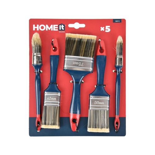 Work>it Home>it® Work. Brush set - 3 flat 40/50/70 mm + 2 round - Blue/red