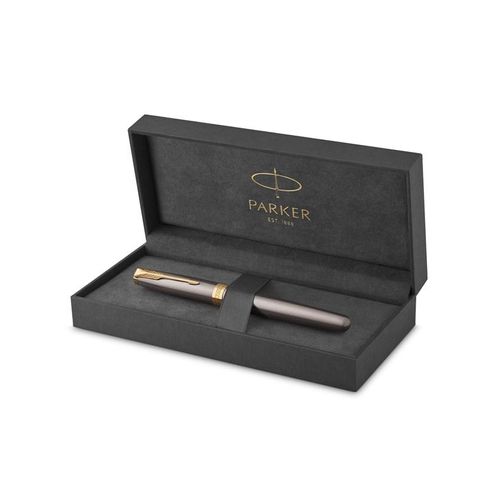 Parker Sonnet Fountain Pen | Grey Lacquer with Gold Trims | Fine Stainless Steel Nib with Gold Coating | Black Ink Cartridge Refill | Gift Box