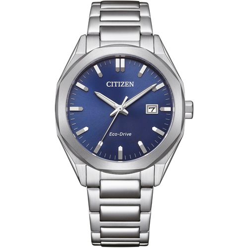 Solaruhr CITIZEN, silber (silberfarben, blau), Armbanduhren, Herren, Armbanduhr, Herrenuhr, Datum, Edelstahlarmband