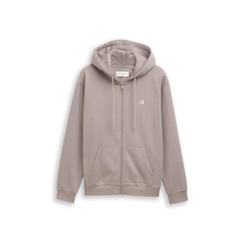 TOM TAILOR DENIM Herren Hoodie Sweatjacke mit Logo-Print, braun, Uni, Gr. S