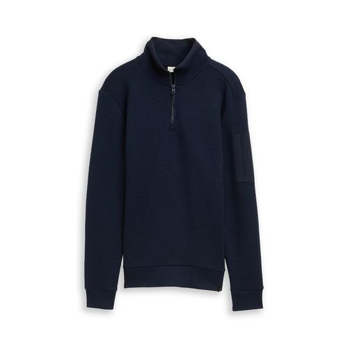 TOM TAILOR Herren Troyer Sweatshirt mit Ärmeltasche, blau, Uni, Gr. S