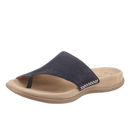 Zehentrenner GABOR, Damen, Gr. 41 (7/7,5), blau (nachtblau), Nubukleder, Schuhe, Keilabsatz, Sommerschuh, Dianette mit kontrastfarbiger Stickerei