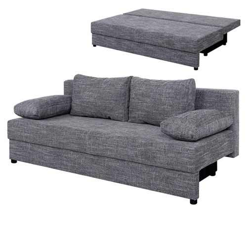 Schlafsofa - grau meliert - Webstoff - Staukasten