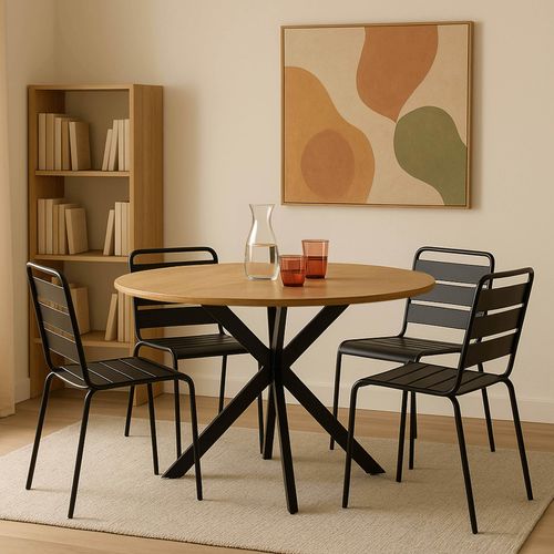 Runder Esstisch aus MDF und schwarzem Aluminium und Holz - Oviala Marcia