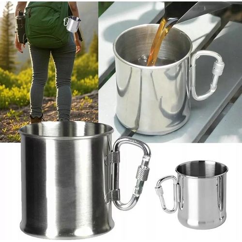Edelstahl-Reisebecher mit Karabiner 250 ml, Chrom poliert