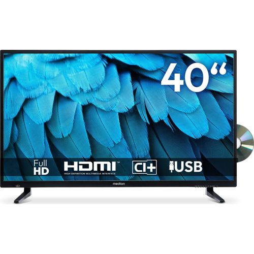 MEDION 100,3 cm (40 Zoll) Full HD Fernseher (integrierter DVD-Player, Triple Tuner Receiver DVB-T2 DVB-C DVB-S2, 2 x HDMI, USB, Sleeptimer, Mediaplayer, VESA, CI+, MD 840001)