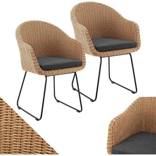 Juskys Rattan Korbsessel Cody 2er Set mit Kissen - Indoor & Outdoor Korbstühle Natur