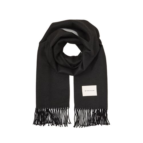 Schal TOM TAILOR, Damen, schwarz (deep schwarz), Web, Materialmix, unifarben, Modetücher, mit Fransen