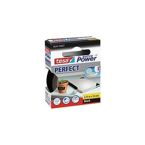 tesa Klebeband extra Power Perfect Schwarz 19 mm (B) x 2,75 m (L) Kunststoff, Zellwollgewebe