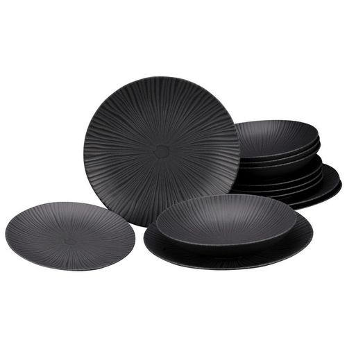Creatable Tafelservice Vesuvio black , Schwarz , Keramik , 12-teilig , robust , Essen & Trinken, Geschirr, Geschirr-Sets, Tafelservice