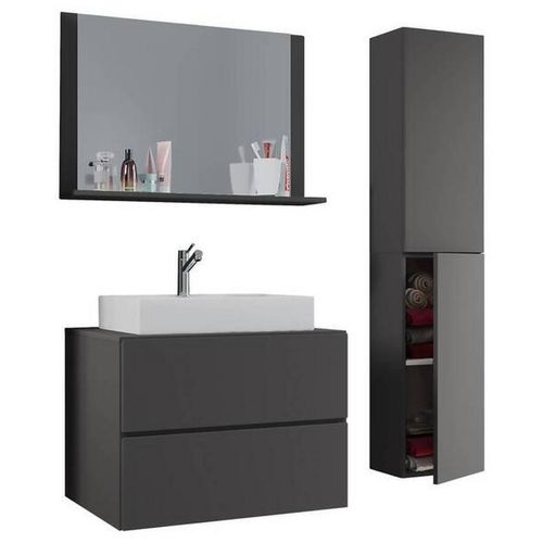 Mid.you Badezimmer VCM Lendas , Anthrazit , Holzwerkstoff , 4-teilig , 2 Fächer , 2,2 Schubladen , 114 cm , hängend , Badezimmer, Badmöbelsets &