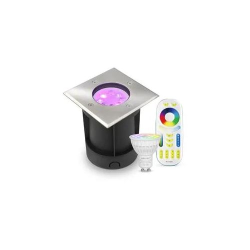 LED Bodeneinbaustrahler eckig Edelstahl 230V IP67 - Leuchtmittel: GU10 RGB+CCT D...