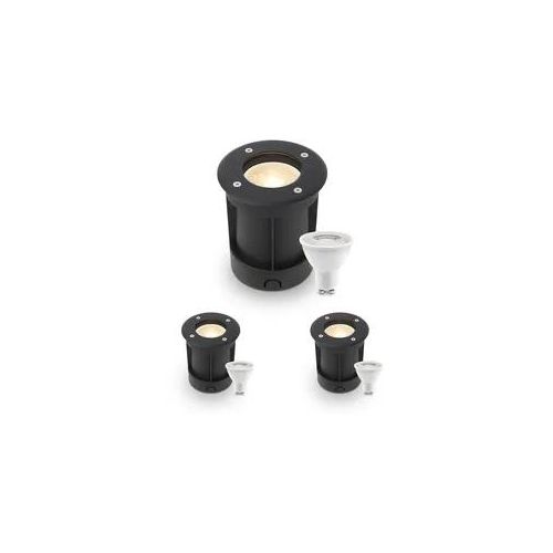 LED Bodeneinbaustrahler Schwarz rund 230V IP67 - Leuchtmittel: GU10 4W 2700K - A...