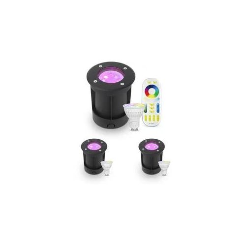 LED Bodeneinbaustrahler Schwarz rund 230V IP67 - Leuchtmittel: GU10 RGB+CCT DIMM...