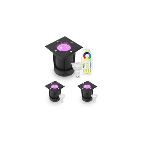 LED Bodeneinbaustrahler Schwarz eckig 230V IP67 - Leuchtmittel: GU10 RGB+CCT DIM...