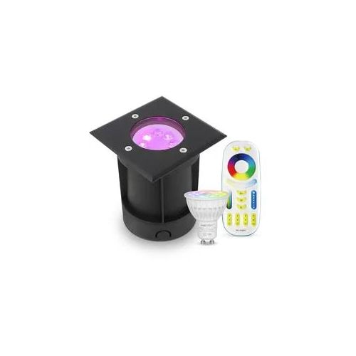 LED Bodeneinbaustrahler Schwarz eckig 230V IP67 - Leuchtmittel: GU10 RGB+CCT DIM...