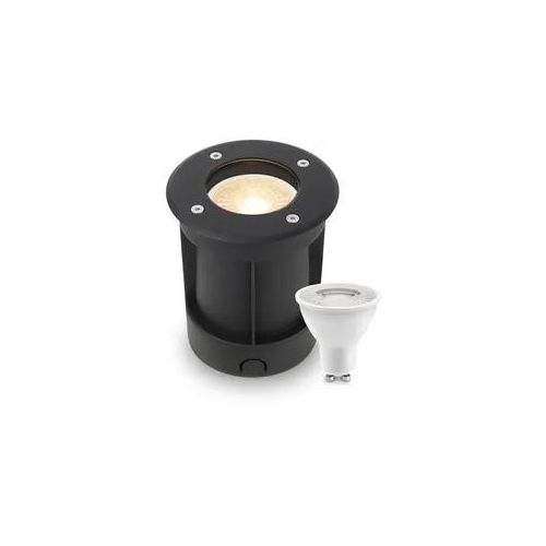 LED Bodeneinbaustrahler Schwarz rund 230V IP67 - Leuchtmittel: GU10 4W 2700K - A...