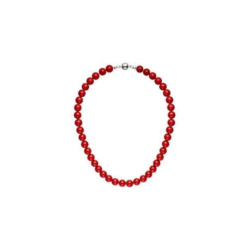 Perlenkette JOBO, rot, Halsketten, Damen, Metall Perlen, L: 45, Metall, Perlen, Perlenkette, mit 42 Muschelkern-Perlen rot 45 cm