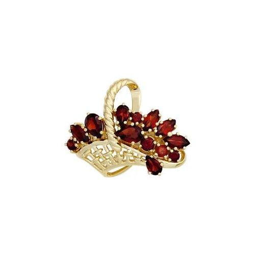 Brosche JOBO "Korb", gelb (gelbgold 375, rot), Broschen, Damen, Gelbgold 375, Brosche, 375 Gold mit Granat