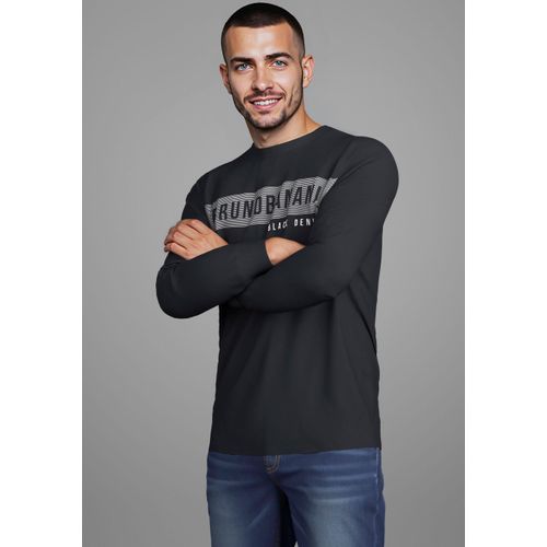 Langarmshirt BRUNO BANANI, Herren, Gr. XXL (60/62), schwarz, Single Jersey, Obermaterial: 100% Baumwolle, bedruckt, unifarben, körpernah, Rundhals, angesetztes Bündchen, Shirts, schmal geschnitten, mit Marken Aufdruck