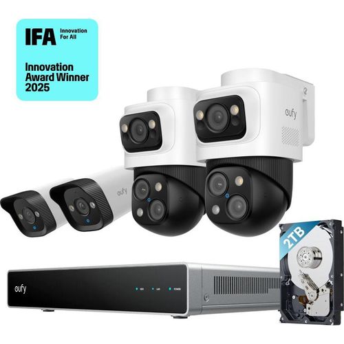 eufy PoE NVR Security System S4 mit 2× Bullet-PTZ-Kameras und 2× Bullet-Kameras