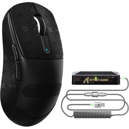 Gaming-Maus mit PixArt PAW3950MAX-Sensor,Nordic 52840 MCU,BT/2,4G/USB-C-Mäuse mit Spiralkabel,42KDPI,Ice-Feel-Beschichtung,Ideal für große Hände