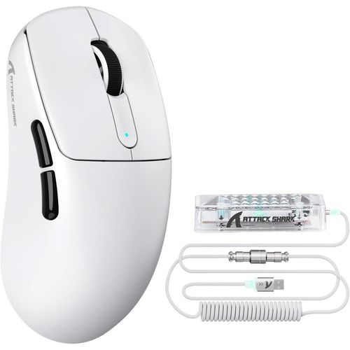 Gaming-Maus mit PixArt PAW3950MAX-Sensor,Nordic 52840 MCU,BT/2,4G/USB-C-Mäuse mit Spiralkabel,42KDPI,Ice-Feel-Beschichtung,Ideal für große Hände