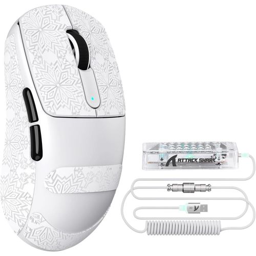 Gaming-Maus mit PixArt PAW3950MAX-Sensor,Nordic 52840 MCU,BT/2,4G/USB-C-Mäuse mit Spiralkabel,42KDPI,Ice-Feel-Beschichtung,Ideal für große Hände