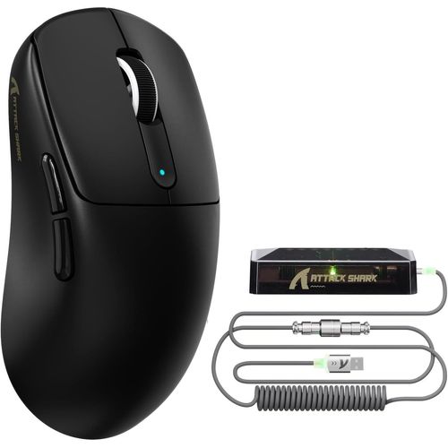 Gaming-Maus mit PixArt PAW3950MAX-Sensor,Nordic 52840 MCU,BT/2,4G/USB-C-Mäuse mit Spiralkabel,42KDPI,Ice-Feel-Beschichtung,Ideal für große Hände