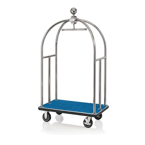 Gepäckwagen Edelstahl, Rollen, 112 x 61 x 186 cm, silber, Teppich blau