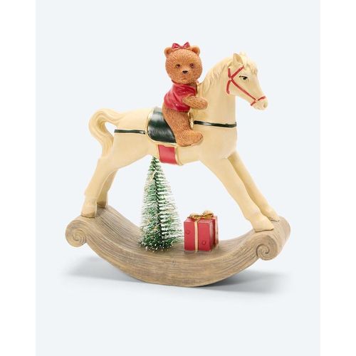Deko-Schaukelpferd mit Teddy & LED-Baum