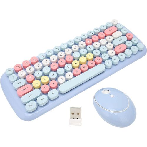 Kabellose Tastatur und Maus-Kombination, Retro Schreibmaschinen Design, Bunte Schreibmaschinentastatur mit Runder Taste, 2,4 G USB Leichte