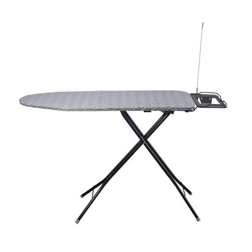 Homeware Bügelbrett , Schwarz , Textil , Streifen , 76 cm Schubladen , Füllung: Polyurethan (Pur) , 38x91x140 cm , Bezug abnehmbar und waschbar,