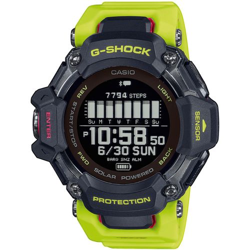 Smartwatch CASIO G-SHOCK, bunt (gelb, pink), Smartwatches, Solaruhr, Armbanduhr, Herrenuhr, Digitaluhr,Stoppfunktion, Weltzeit