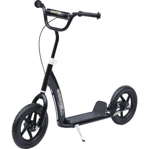 Kinderroller Kickscooter 12 Zoll Mit Hinterbremse, Höhenverstellbarer Tretroller, Roller In Schwarz, Stahl & Eva