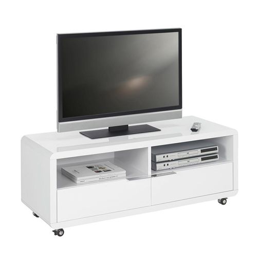 Xora Tv-Element , Weiß Hochglanz , Metall , 2 Schubladen , 120x46x45 cm , Kabeldurchlass , Kleinmöbel