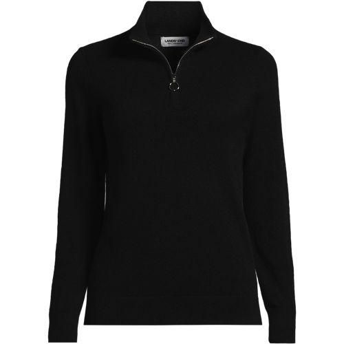 Kaschmir-Pullover mit Reißverschluss, Damen,  Schwarz, Kaschmir, by Lands' End
