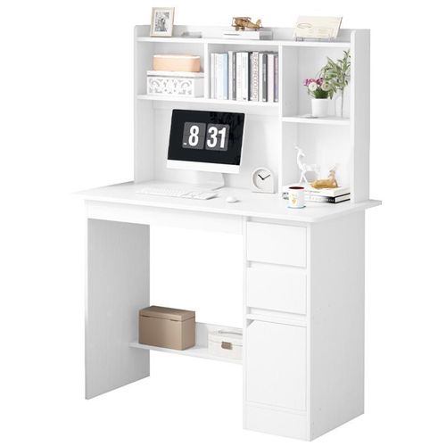 Computer-Schreibtisch, Schreibtisch mit Regalen, weißer Jugendschreibtisch
