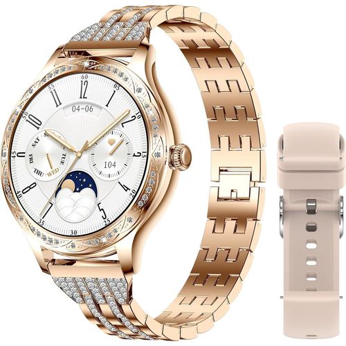 Damen Smartwatch mit Anruffunktion mit Blutdruck Herzfrequenz Kalorien Schlaftracker Sprachassistent Sprachassistent Diamant Sportuhr für iOS Android
