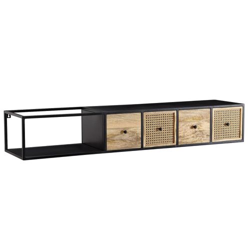 KADIMA DESIGN Lowboard Hängend Mango Massivholz/Metall, TV-Schrank, Schubladen & Rattan-Fronten