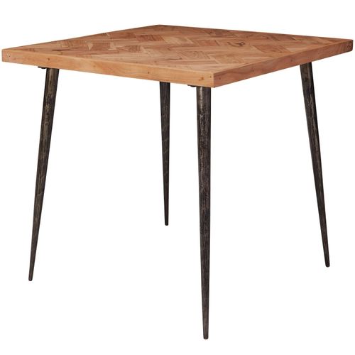 KADIMA DESIGN Industrial Esstisch, Akazienholz mit Fischgrät-Muster, Metallbeine, 80x80 cm.