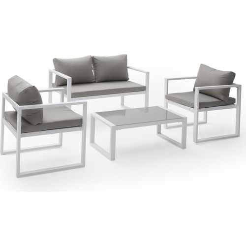 Gartenmöbel IBIZA aus grauem Stoff 4-Sitzer - Weißaluminium