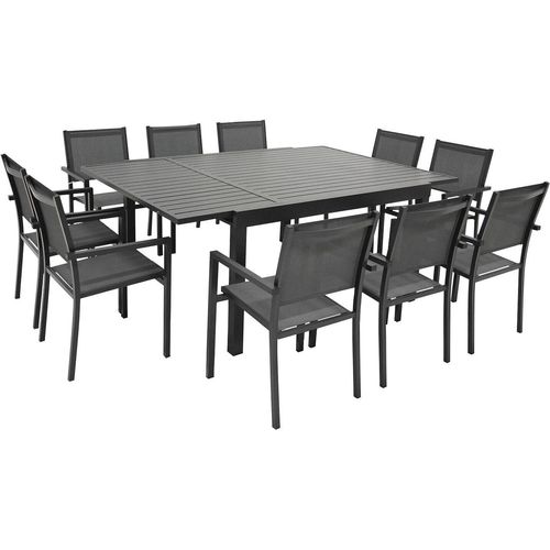 Gartenmöbel VENEZIA ausziehbar 140/200 aus grauem Textilene 10 Plätze - Aluminium Anthrazit
